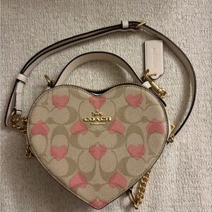 Coach Heart Pattern Crossbody Bag - Pink and Tan